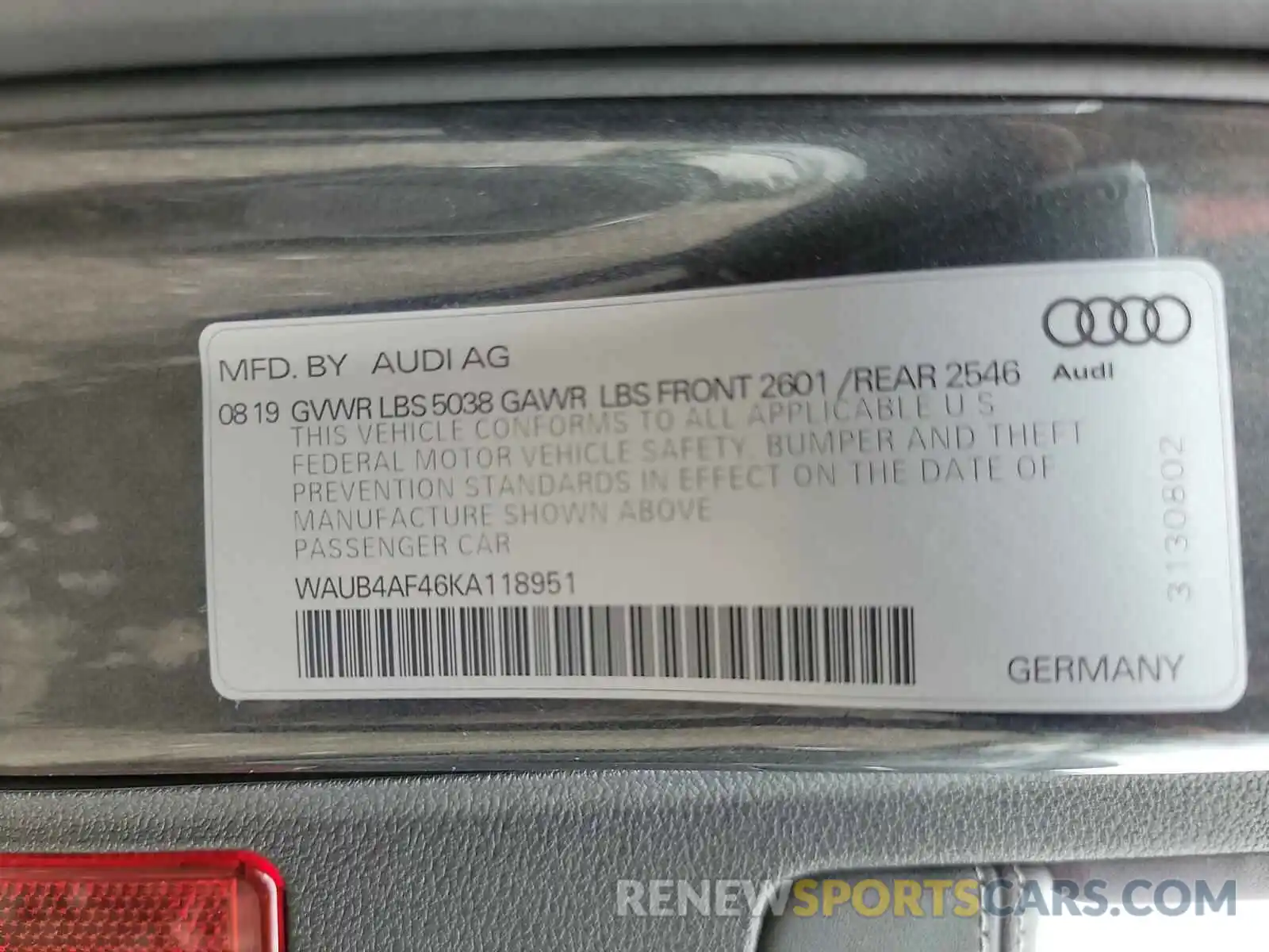 10 Фотография поврежденного автомобиля WAUB4AF46KA118951 AUDI S4/RS4 2019