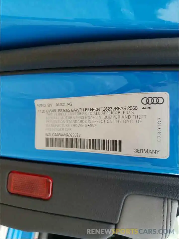 10 Фотография поврежденного автомобиля WAUC4AF44MA029399 AUDI S4/RS4 2021