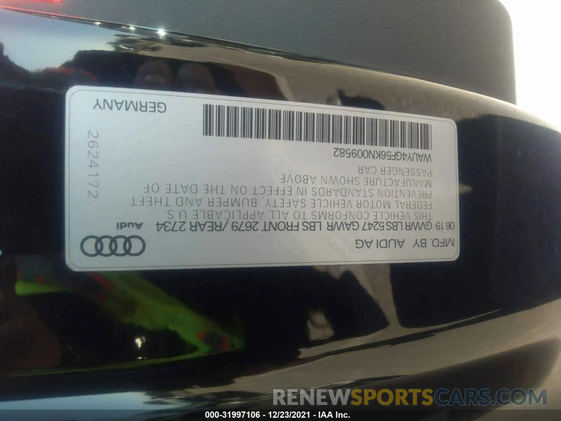 9 Фотография поврежденного автомобиля WAUY4GF56KN009582 AUDI S5 CABRIOLET 2019