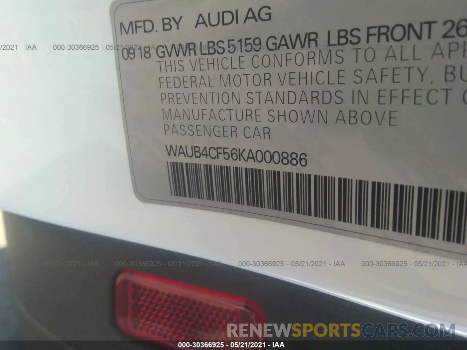 9 Photograph of a damaged car WAUB4CF56KA000886 AUDI S5 SPORTBACK 2019