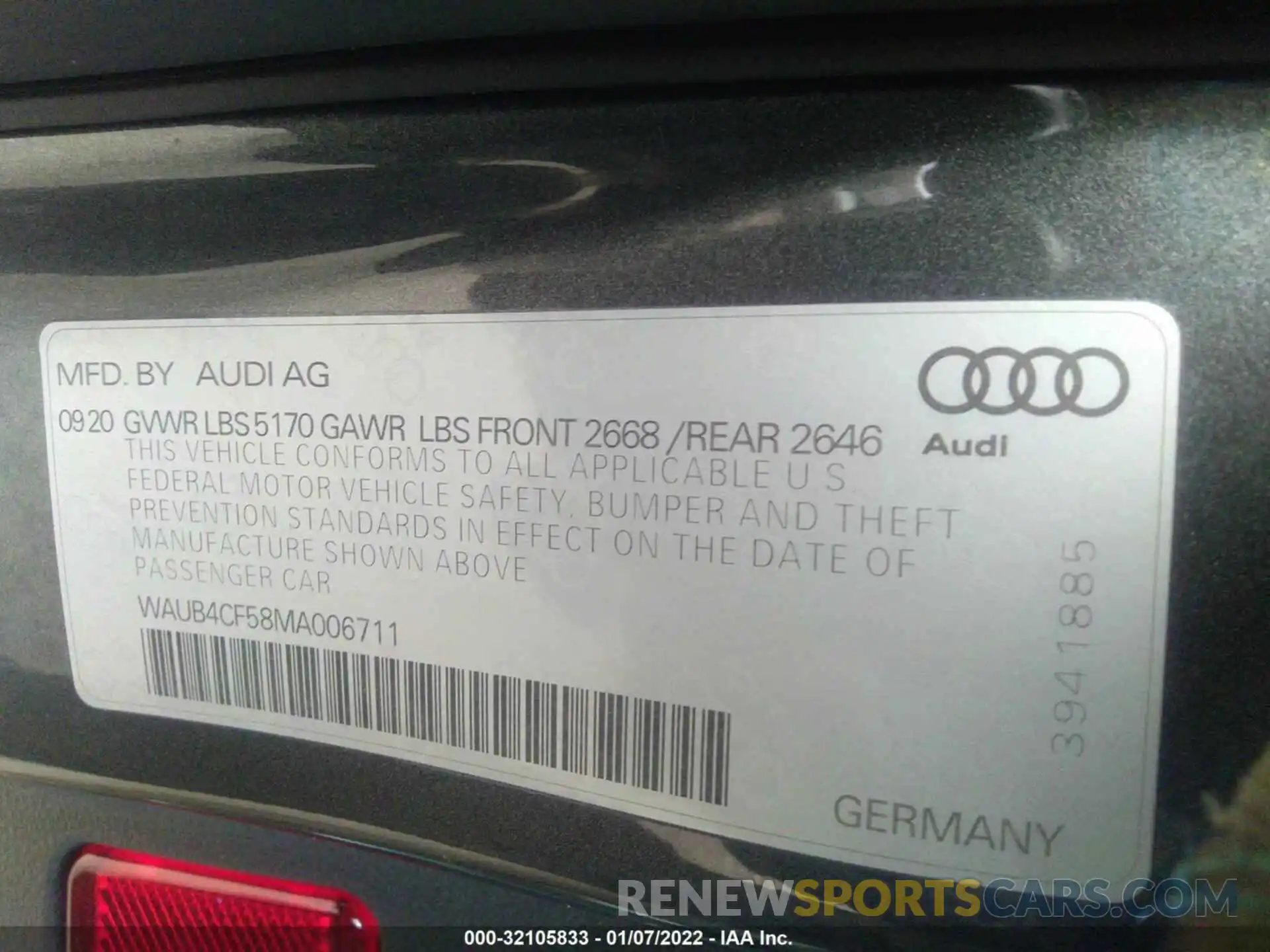 9 Фотография поврежденного автомобиля WAUB4CF58MA006711 AUDI S5 SPORTBACK 2021