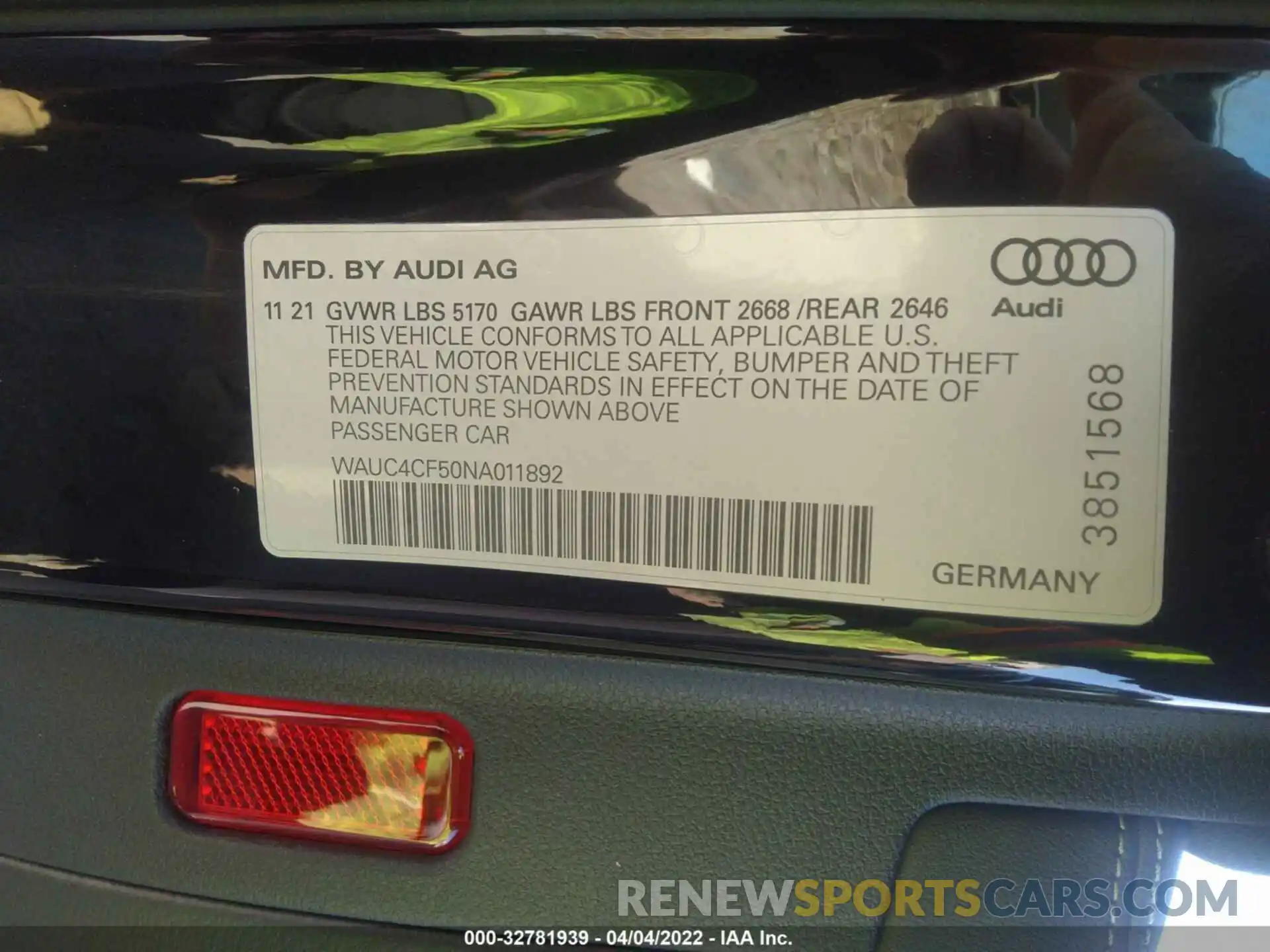 9 Фотография поврежденного автомобиля WAUC4CF50NA011892 AUDI S5 SPORTBACK 2022