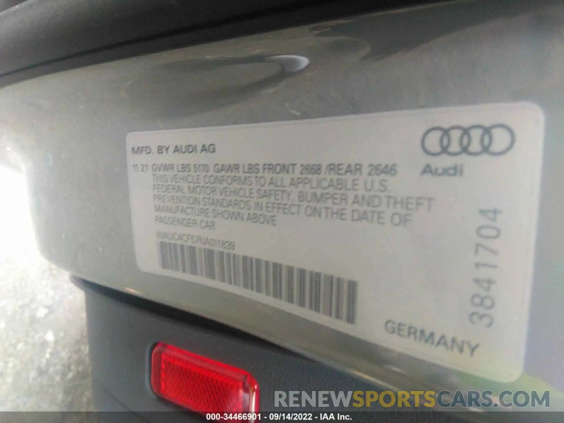 9 Photograph of a damaged car WAUC4CF57NA011839 AUDI S5 SPORTBACK 2022