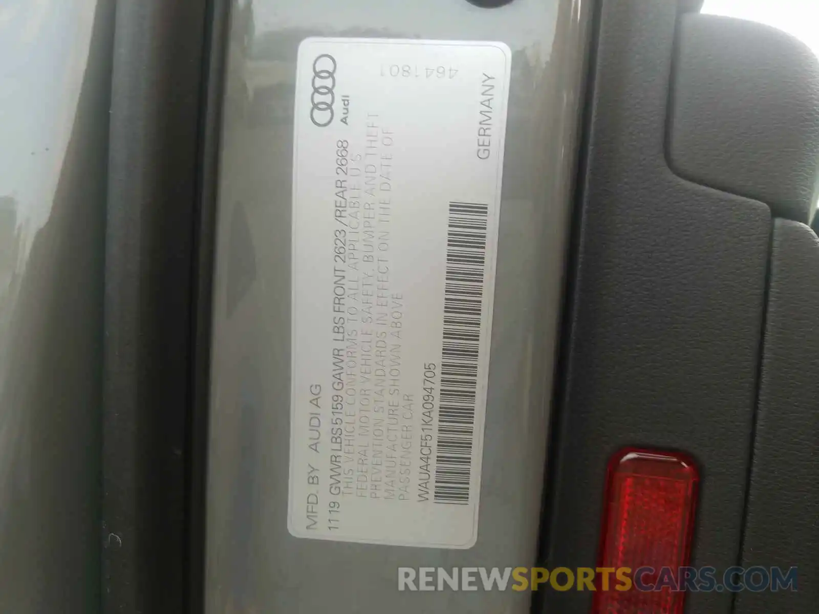 10 Фотография поврежденного автомобиля WAUA4CF51KA094705 AUDI S5/RS5 2019