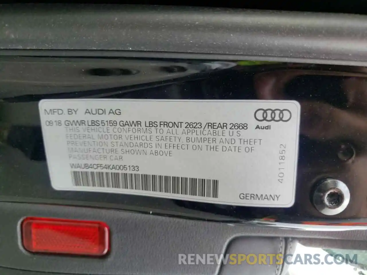 10 Фотография поврежденного автомобиля WAUB4CF54KA005133 AUDI S5/RS5 2019