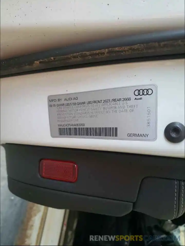 10 Фотография поврежденного автомобиля WAUC4CF54KA083058 AUDI S5/RS5 2019