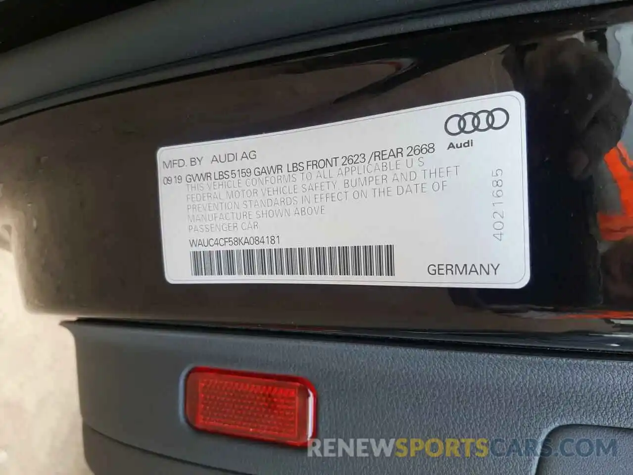 10 Фотография поврежденного автомобиля WAUC4CF58KA084181 AUDI S5/RS5 2019