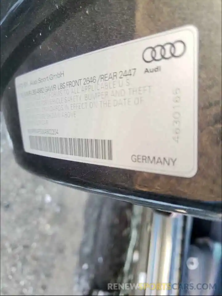 10 Photograph of a damaged car WUAPWAF52KA902204 AUDI S5/RS5 2019