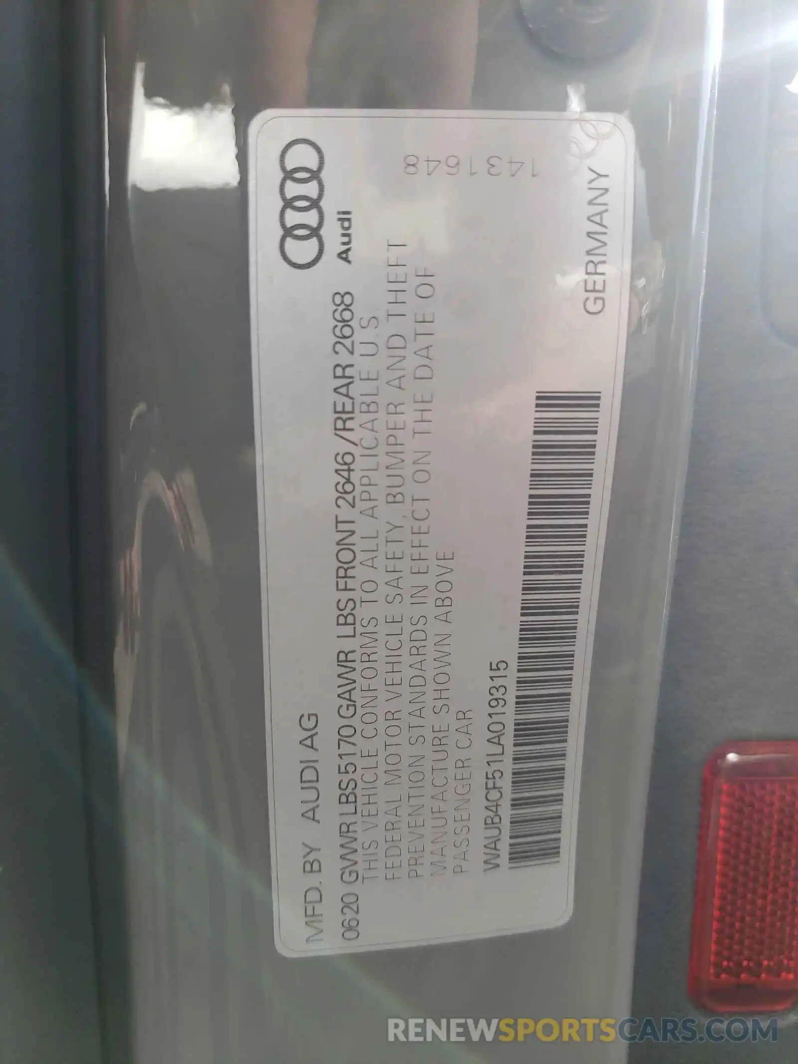 10 Фотография поврежденного автомобиля WAUB4CF51LA019315 AUDI S5/RS5 2020