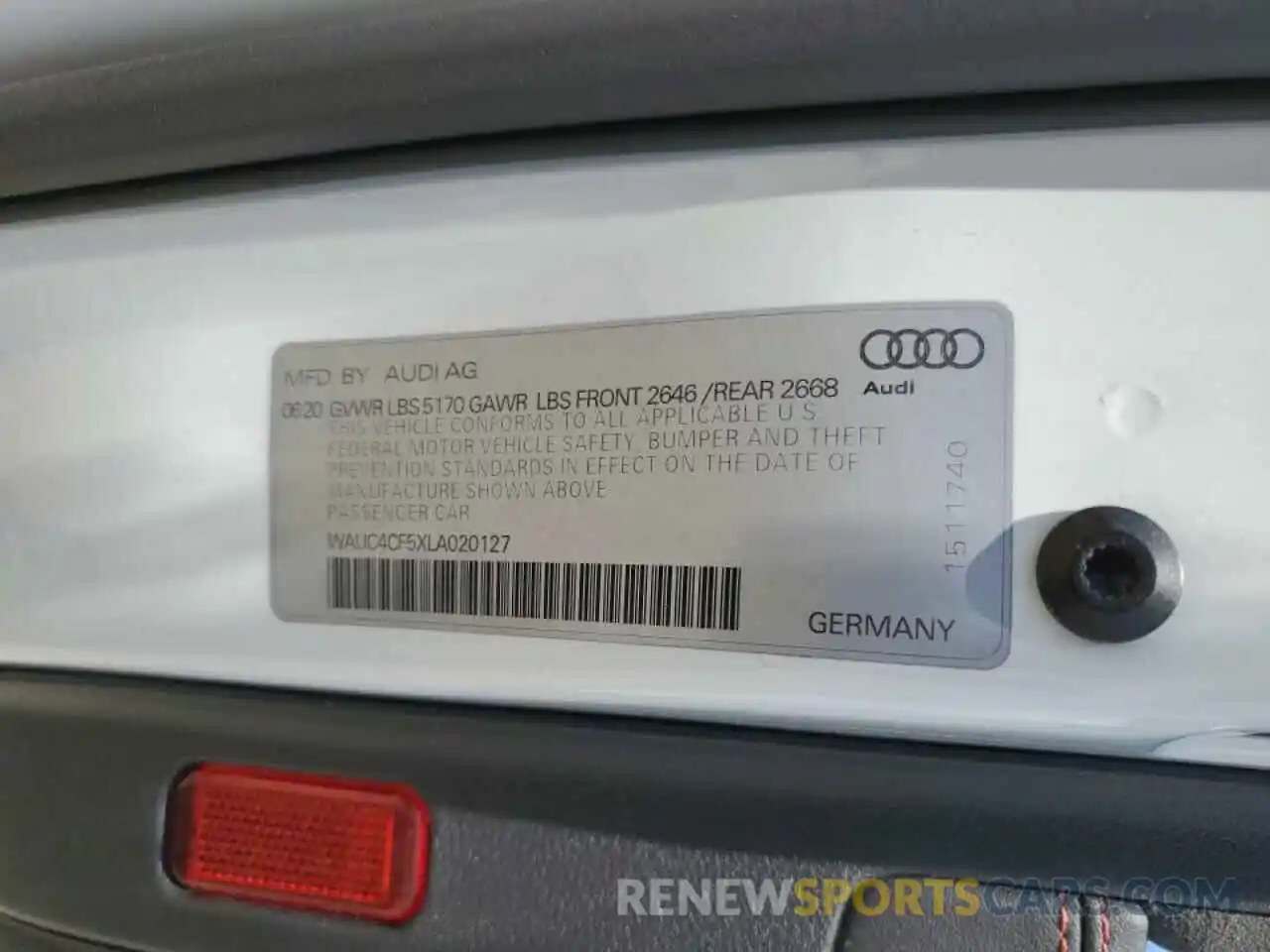 10 Фотография поврежденного автомобиля WAUC4CF5XLA020127 AUDI S5/RS5 2020