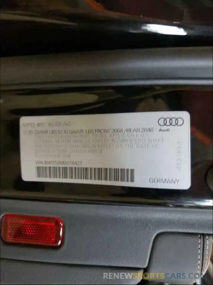 10 Фотография поврежденного автомобиля WAUB4CF56MA018422 AUDI S5/RS5 2021