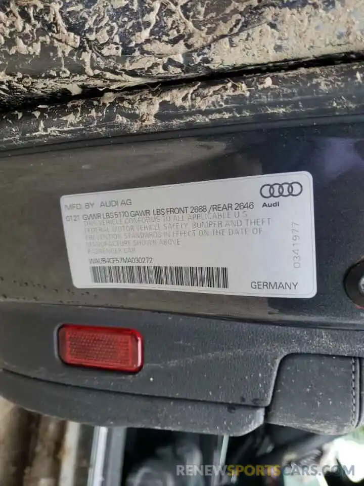 10 Фотография поврежденного автомобиля WAUB4CF57MA030272 AUDI S5/RS5 2021