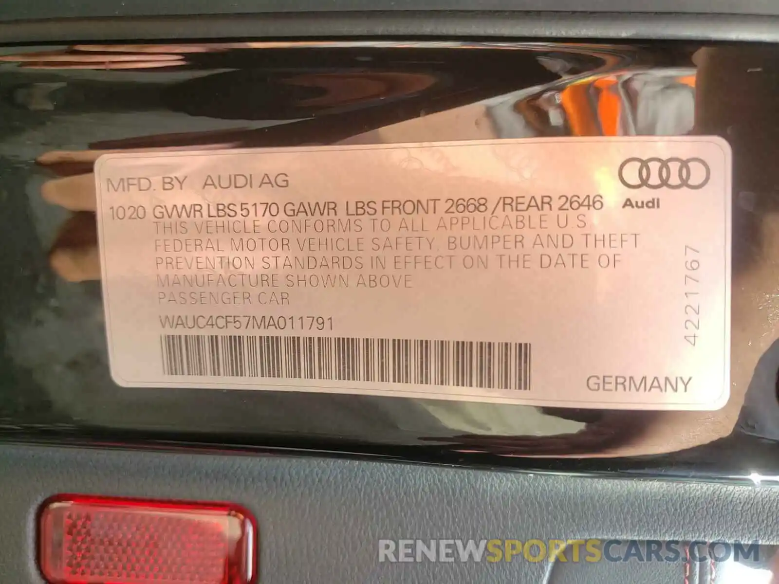 10 Фотография поврежденного автомобиля WAUC4CF57MA011791 AUDI S5/RS5 2021