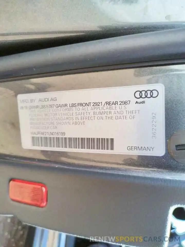 10 Фотография поврежденного автомобиля WAUFFAF21LN016199 AUDI S6/RS6 2020