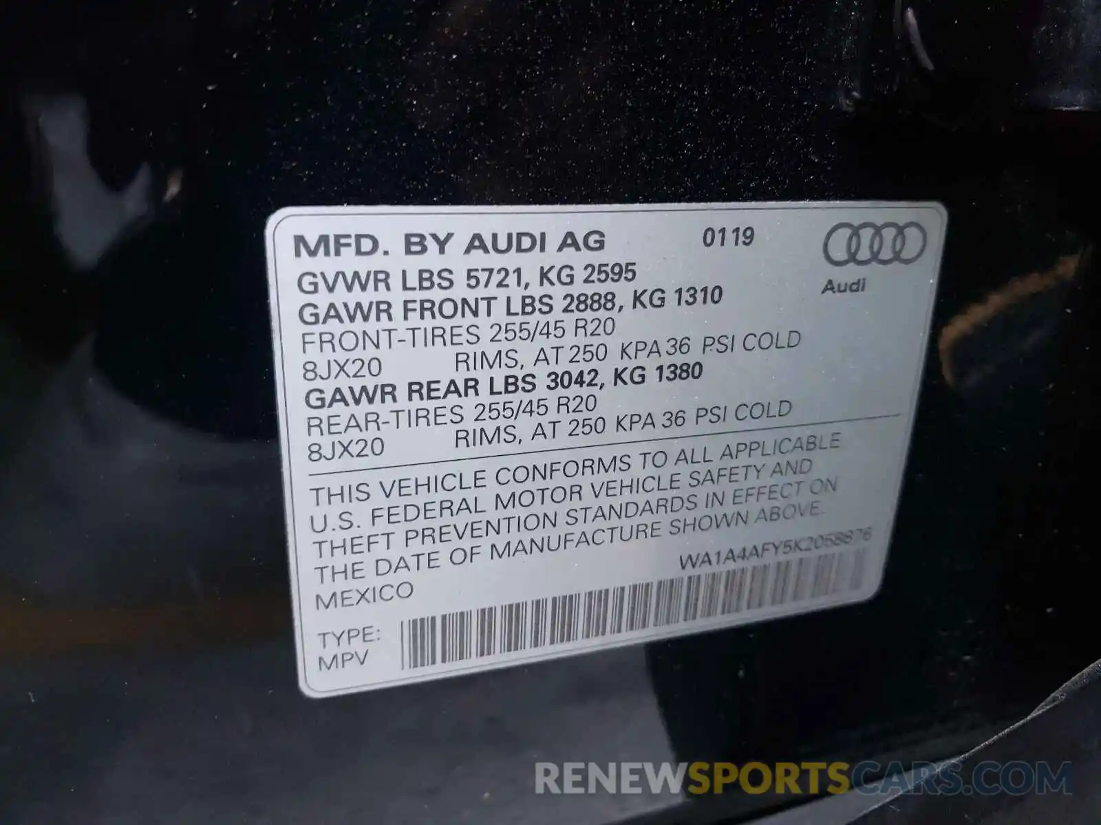 10 Photograph of a damaged car WA1A4AFY5K2058876 AUDI SQ5 2019