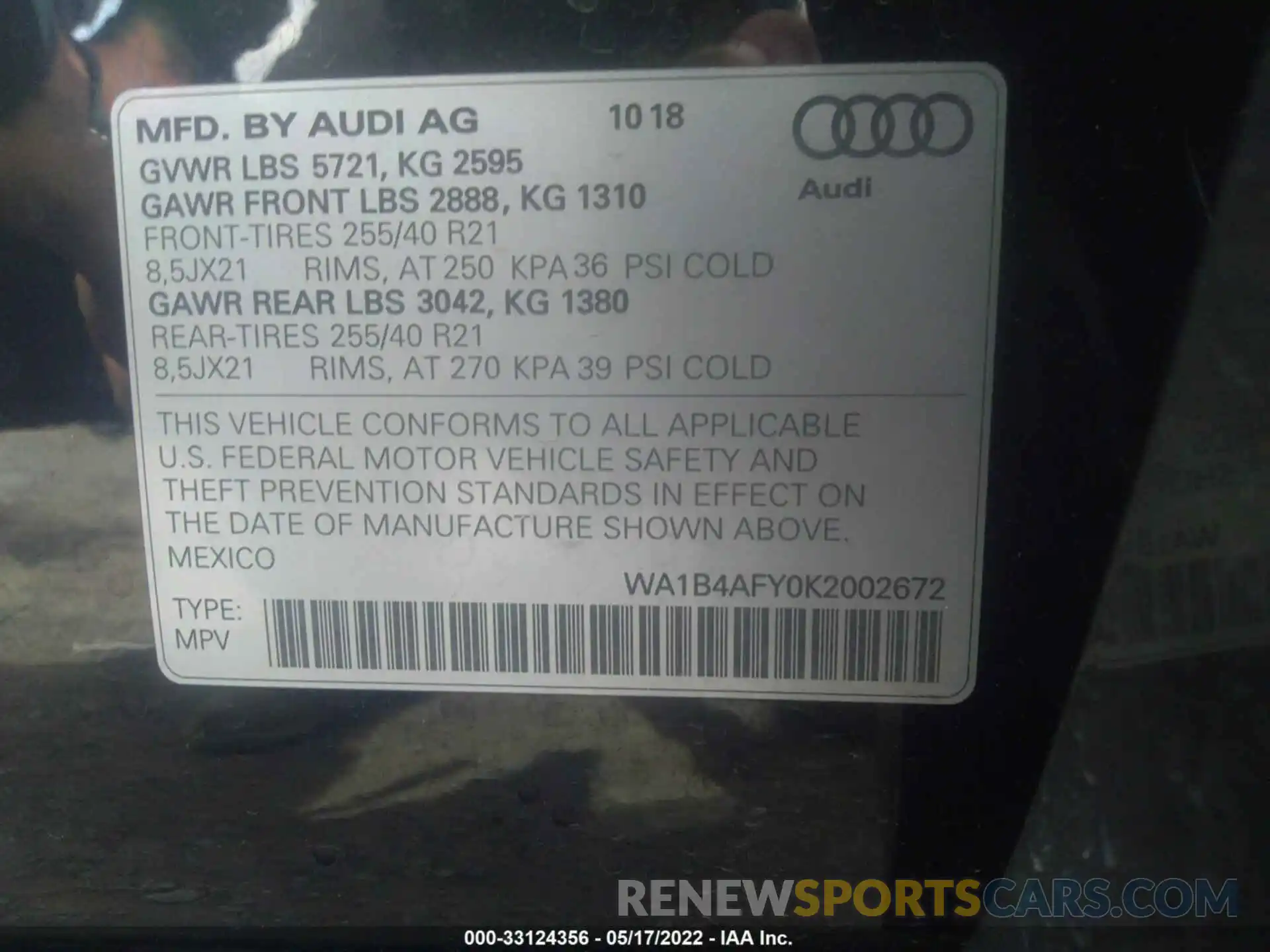 9 Фотография поврежденного автомобиля WA1B4AFY0K2002672 AUDI SQ5 2019