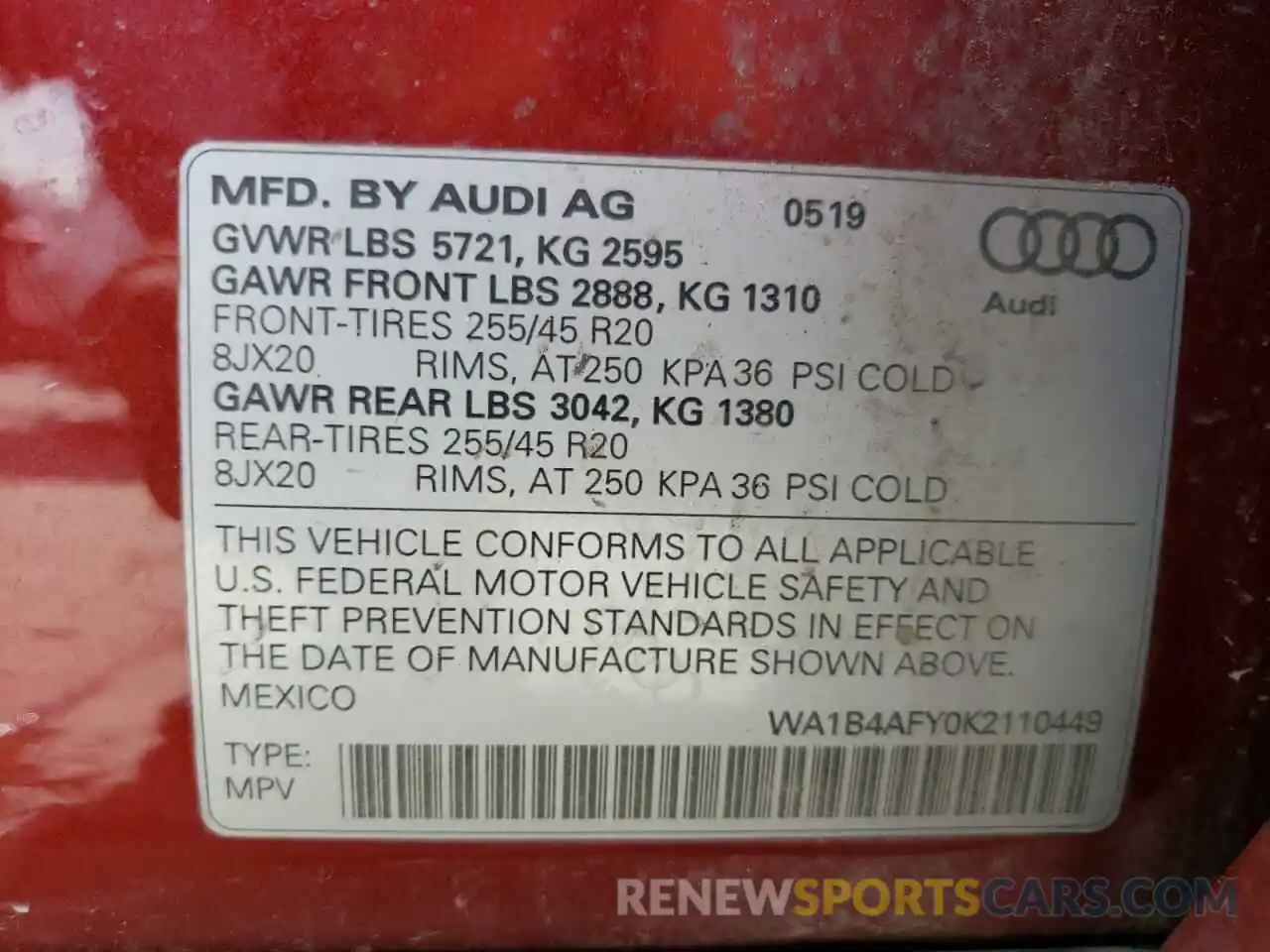 10 Photograph of a damaged car WA1B4AFY0K2110449 AUDI SQ5 2019