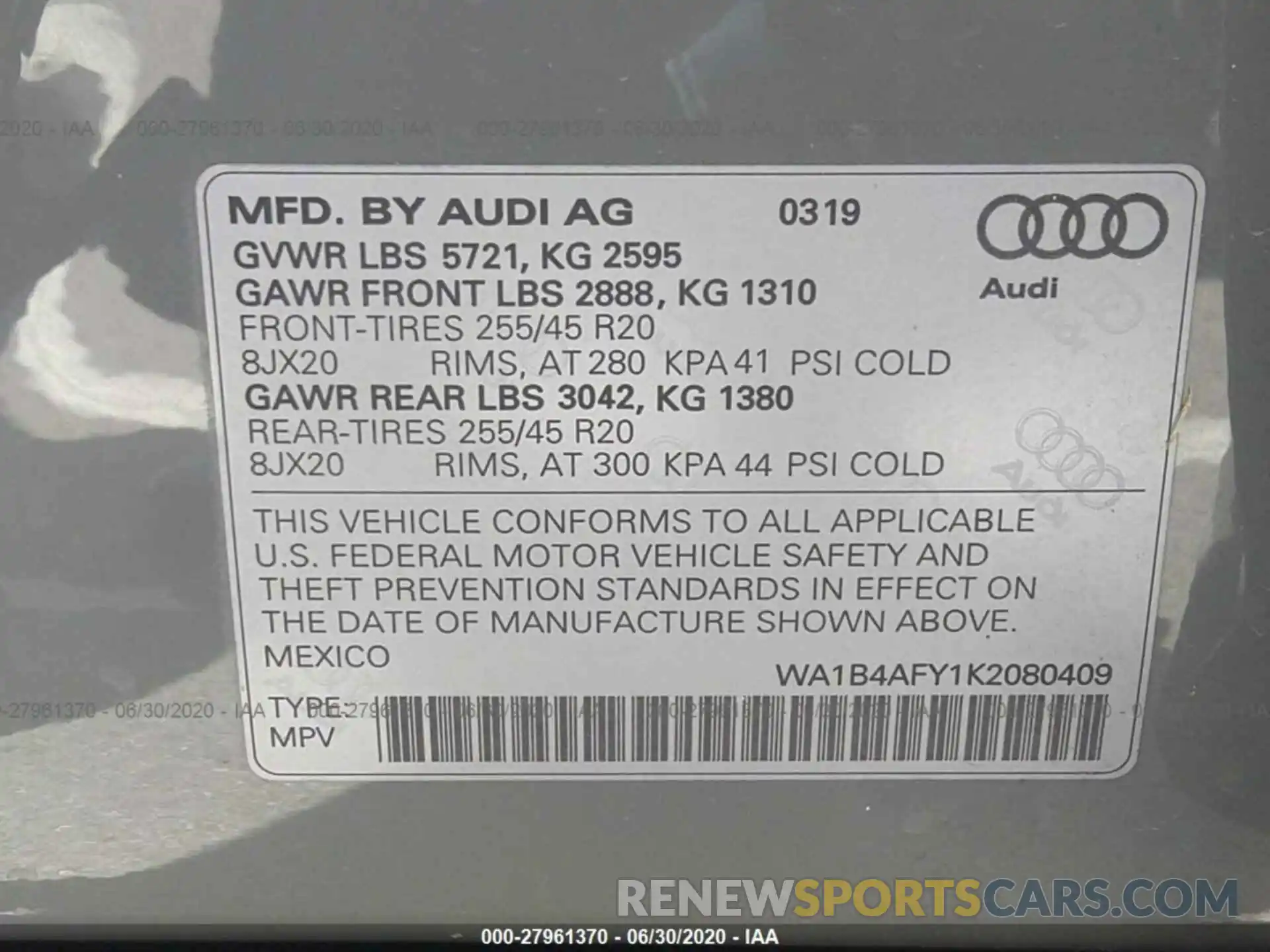 9 Photograph of a damaged car WA1B4AFY1K2080409 AUDI SQ5 2019