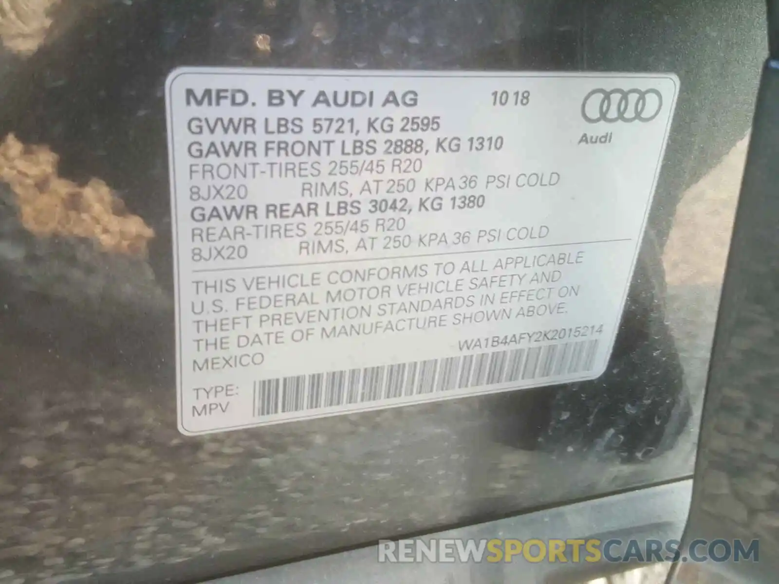 10 Photograph of a damaged car WA1B4AFY2K2015214 AUDI SQ5 2019