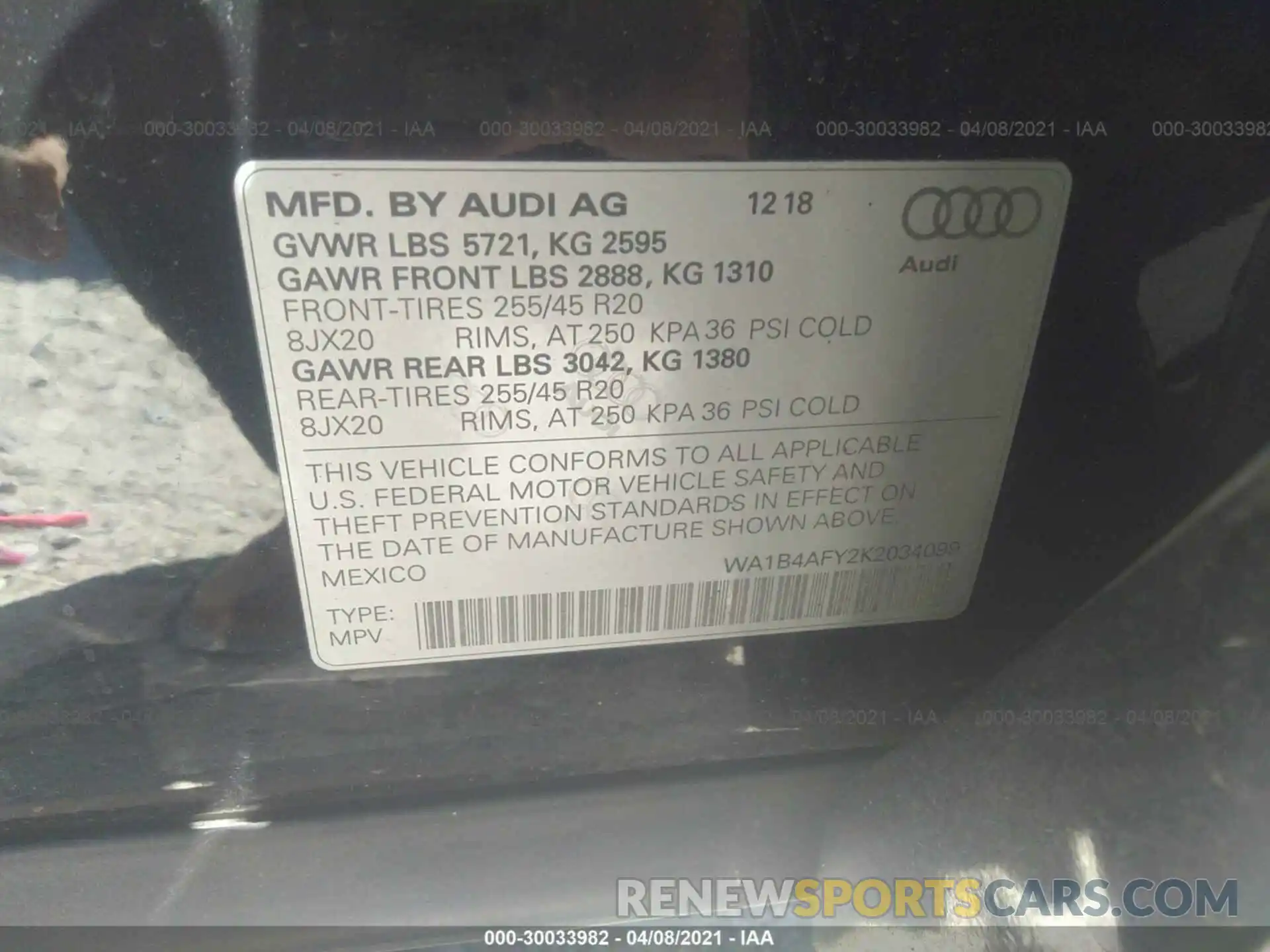 9 Photograph of a damaged car WA1B4AFY2K2034099 AUDI SQ5 2019