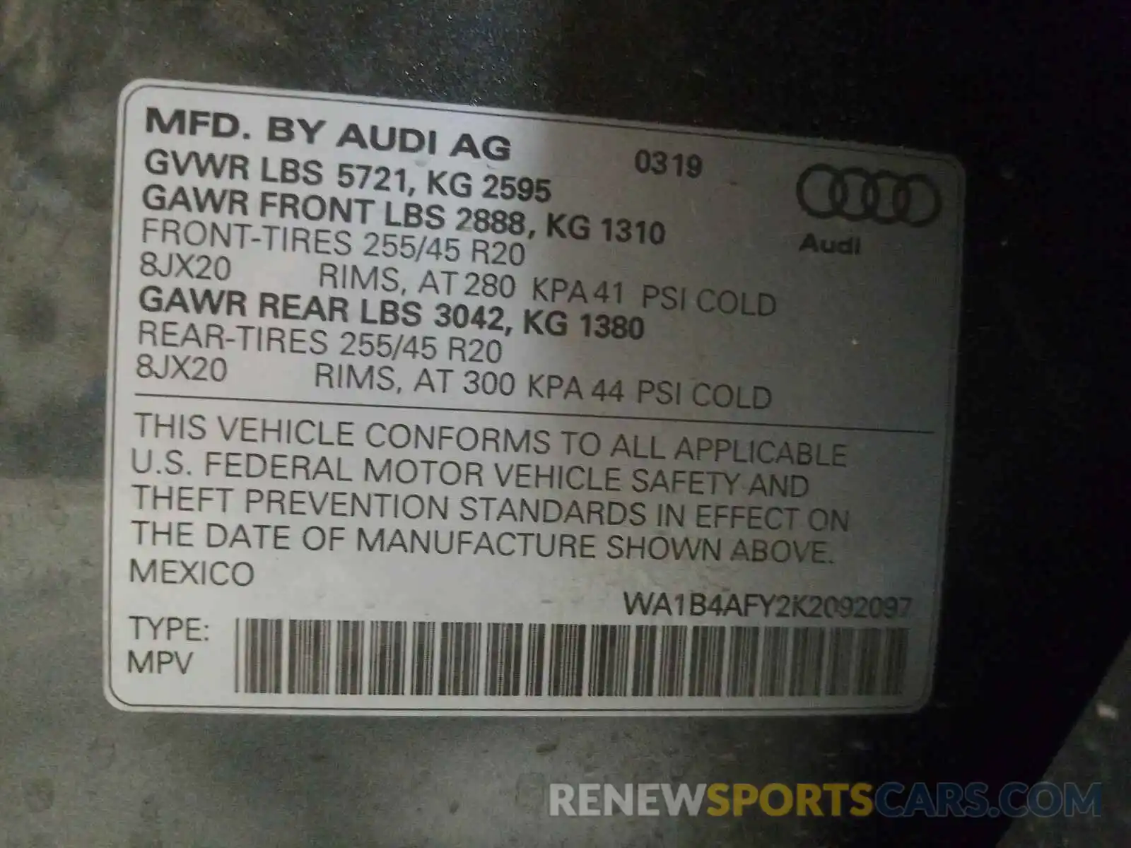 10 Фотография поврежденного автомобиля WA1B4AFY2K2092097 AUDI SQ5 2019