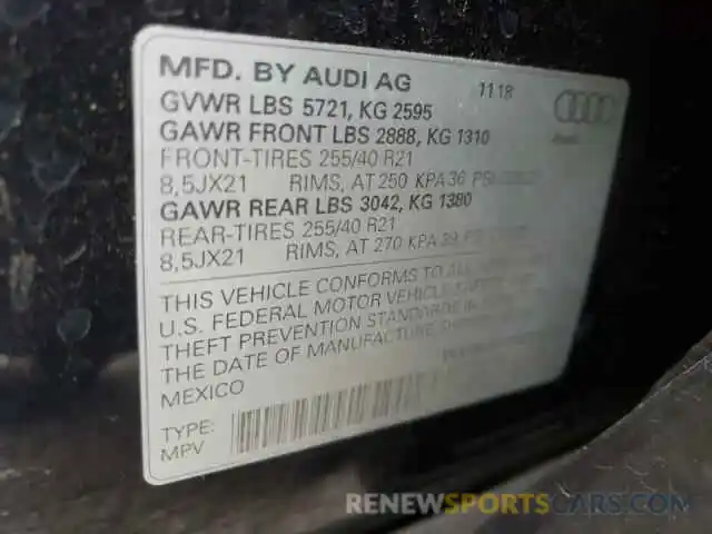 10 Photograph of a damaged car WA1B4AFY3K2026769 AUDI SQ5 2019