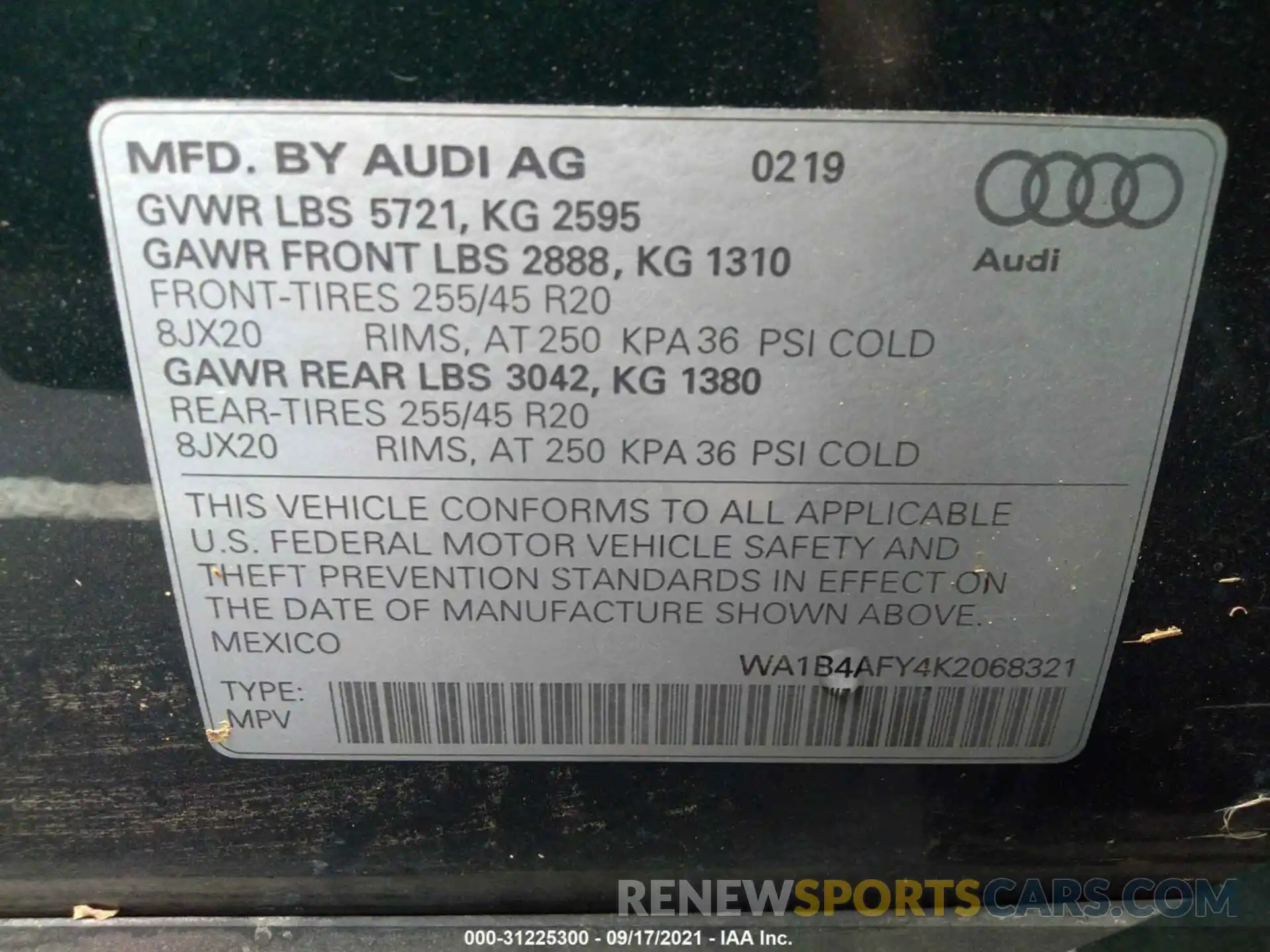 9 Photograph of a damaged car WA1B4AFY4K2068321 AUDI SQ5 2019