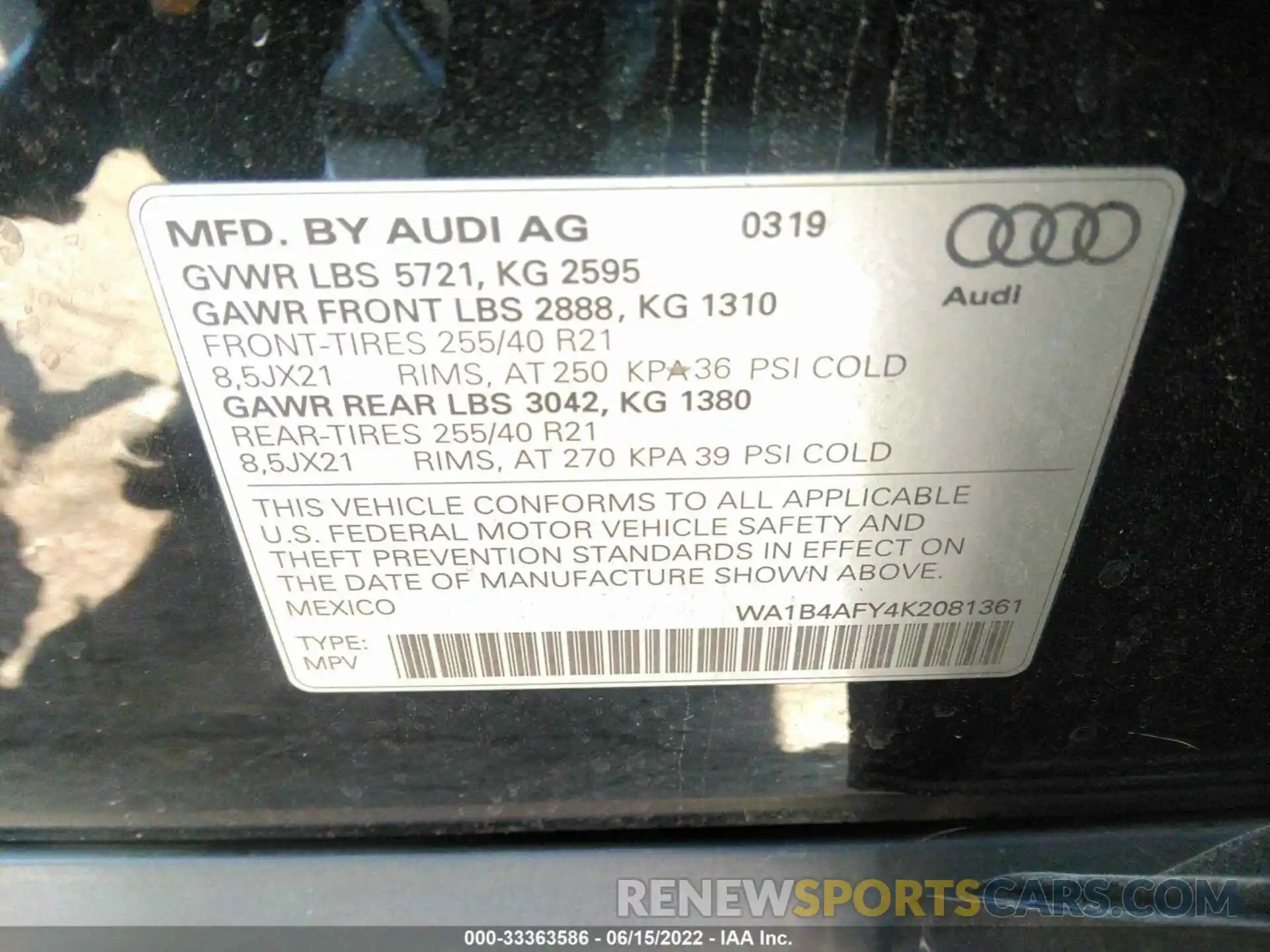 9 Photograph of a damaged car WA1B4AFY4K2081361 AUDI SQ5 2019