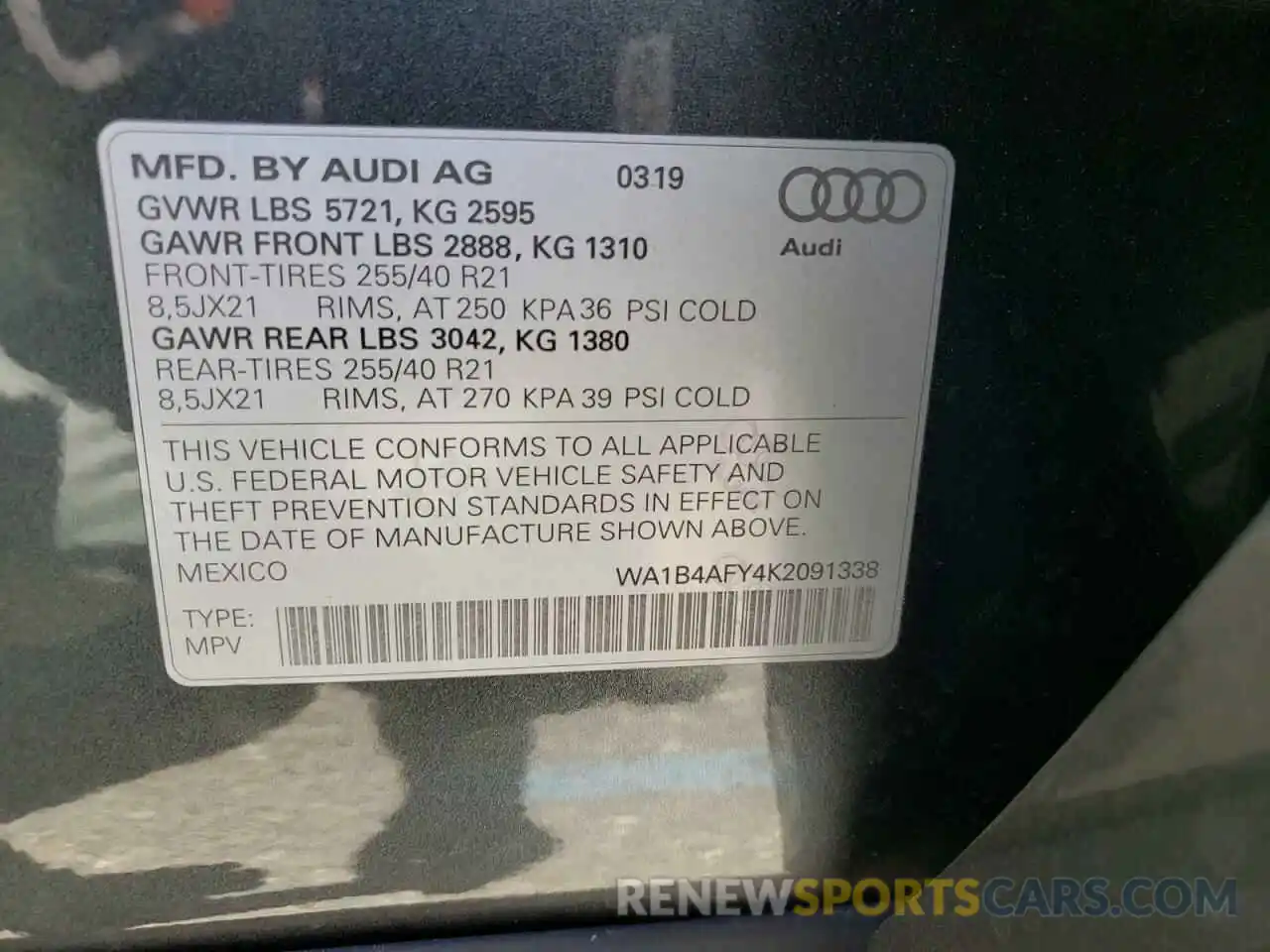 10 Фотография поврежденного автомобиля WA1B4AFY4K2091338 AUDI SQ5 2019