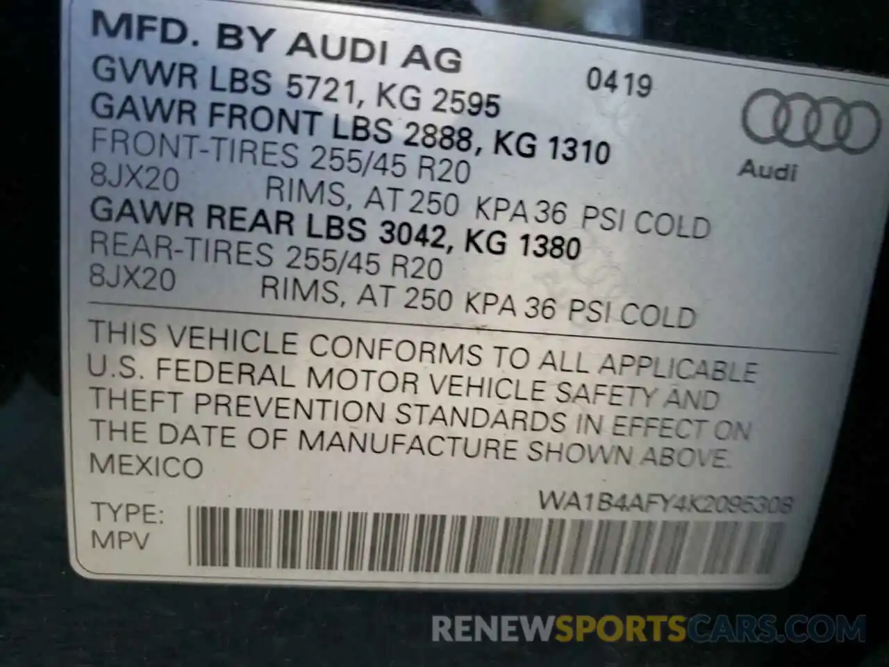 10 Photograph of a damaged car WA1B4AFY4K2095308 AUDI SQ5 2019