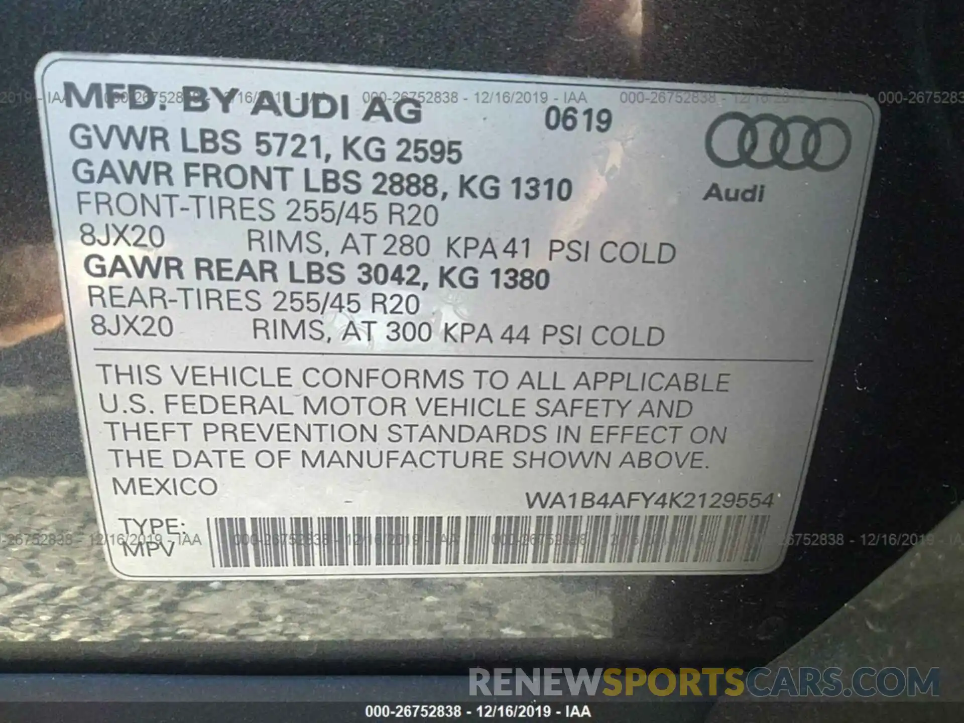 9 Фотография поврежденного автомобиля WA1B4AFY4K2129554 AUDI SQ5 2019