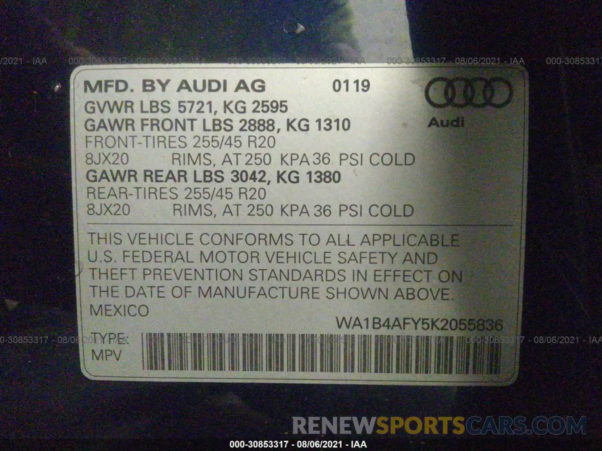 9 Photograph of a damaged car WA1B4AFY5K2055836 AUDI SQ5 2019