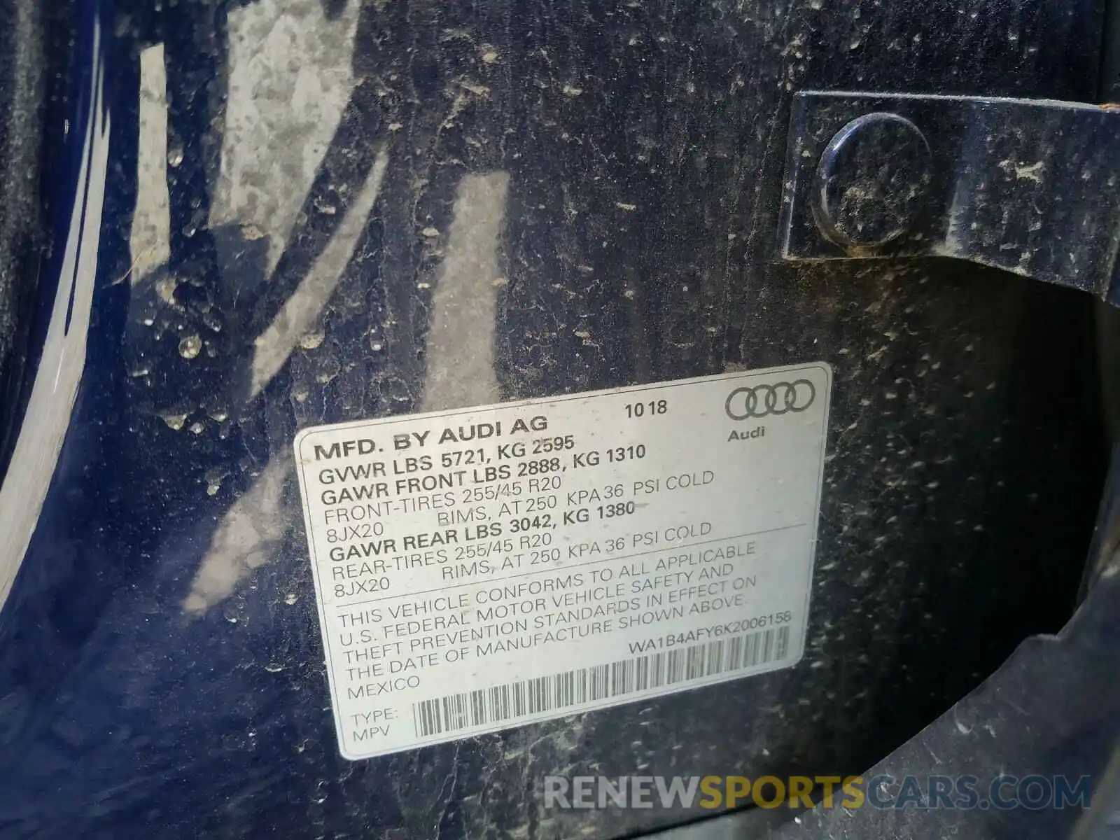 10 Photograph of a damaged car WA1B4AFY6K2006158 AUDI SQ5 2019