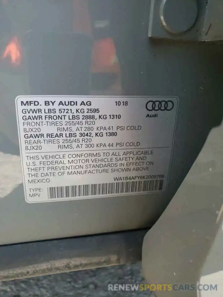 10 Photograph of a damaged car WA1B4AFY6K2009769 AUDI SQ5 2019