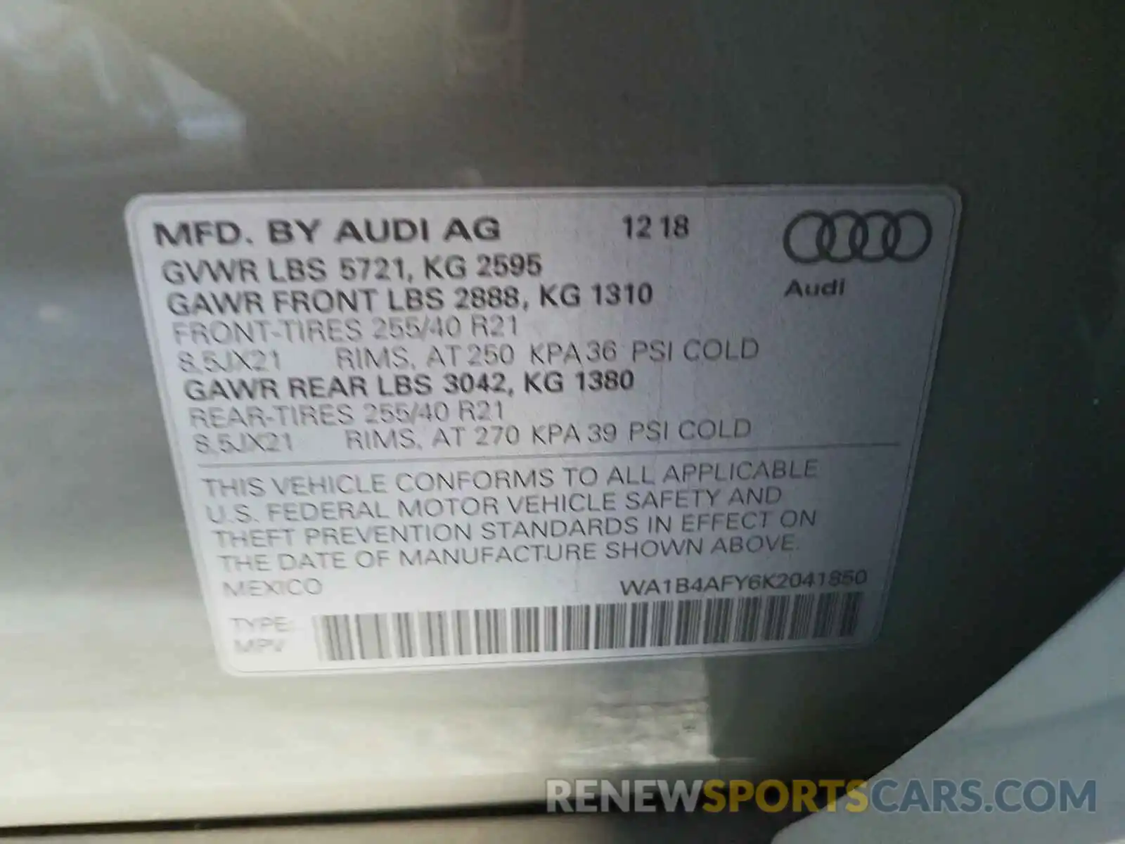 10 Фотография поврежденного автомобиля WA1B4AFY6K2041850 AUDI SQ5 2019