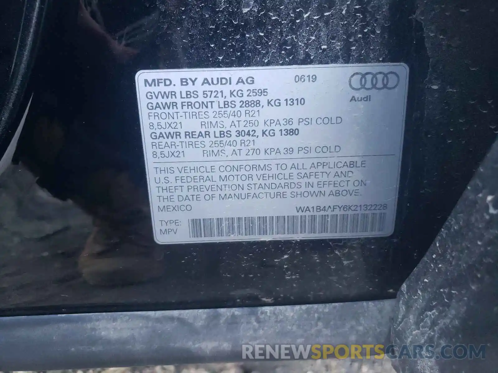 10 Фотография поврежденного автомобиля WA1B4AFY6K2132228 AUDI SQ5 2019