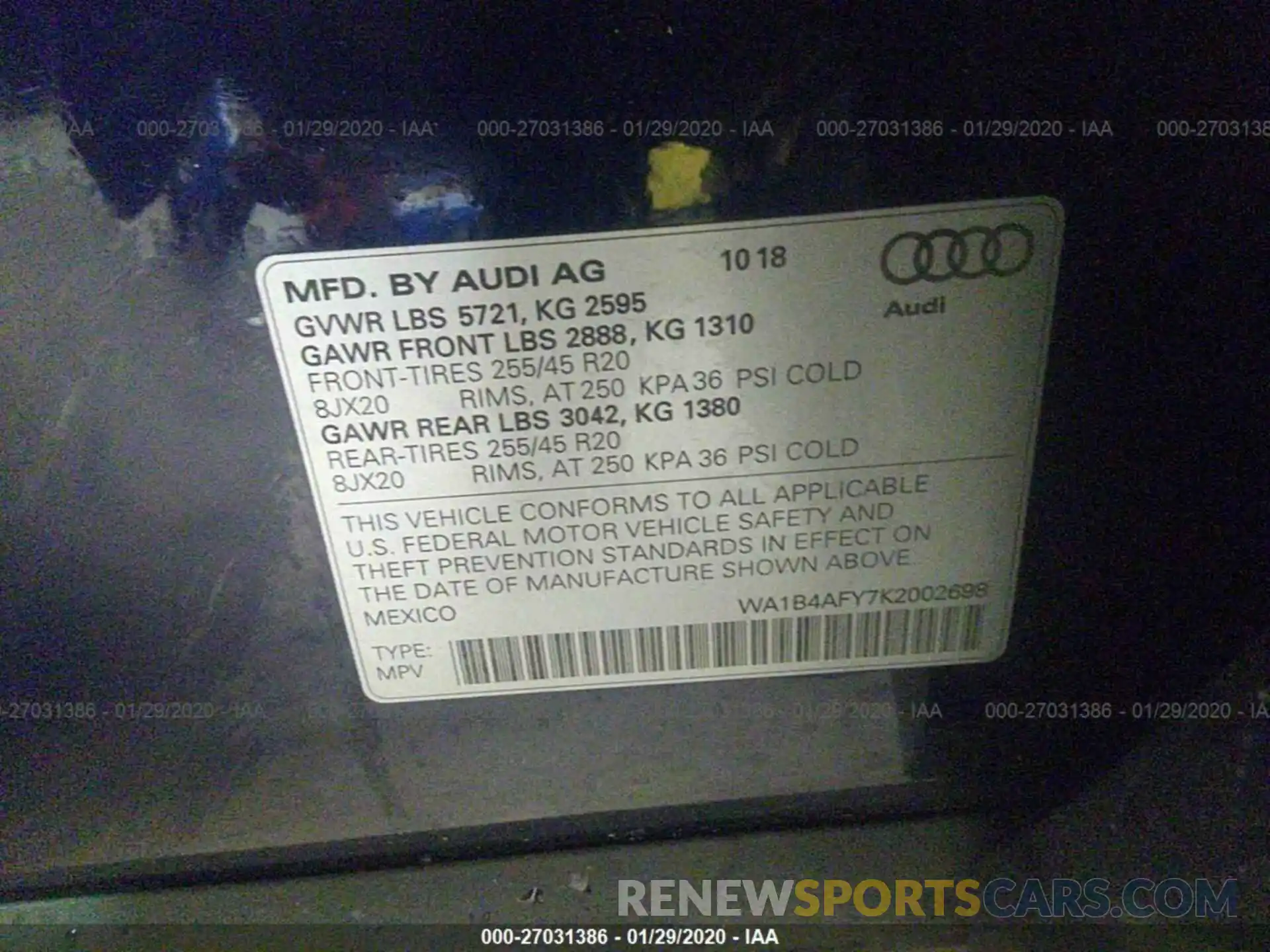 9 Фотография поврежденного автомобиля WA1B4AFY7K2002698 AUDI SQ5 2019