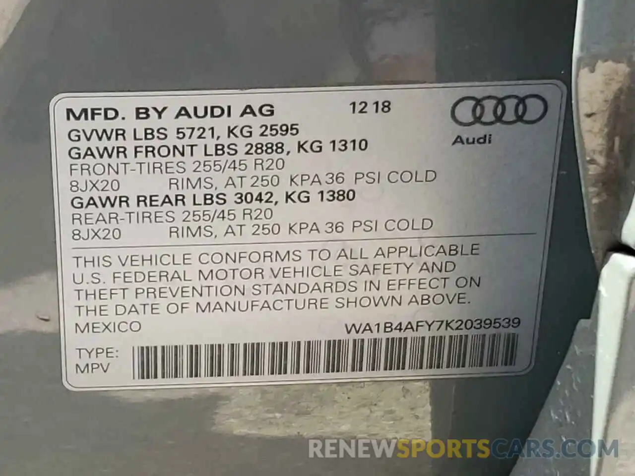 10 Фотография поврежденного автомобиля WA1B4AFY7K2039539 AUDI SQ5 2019