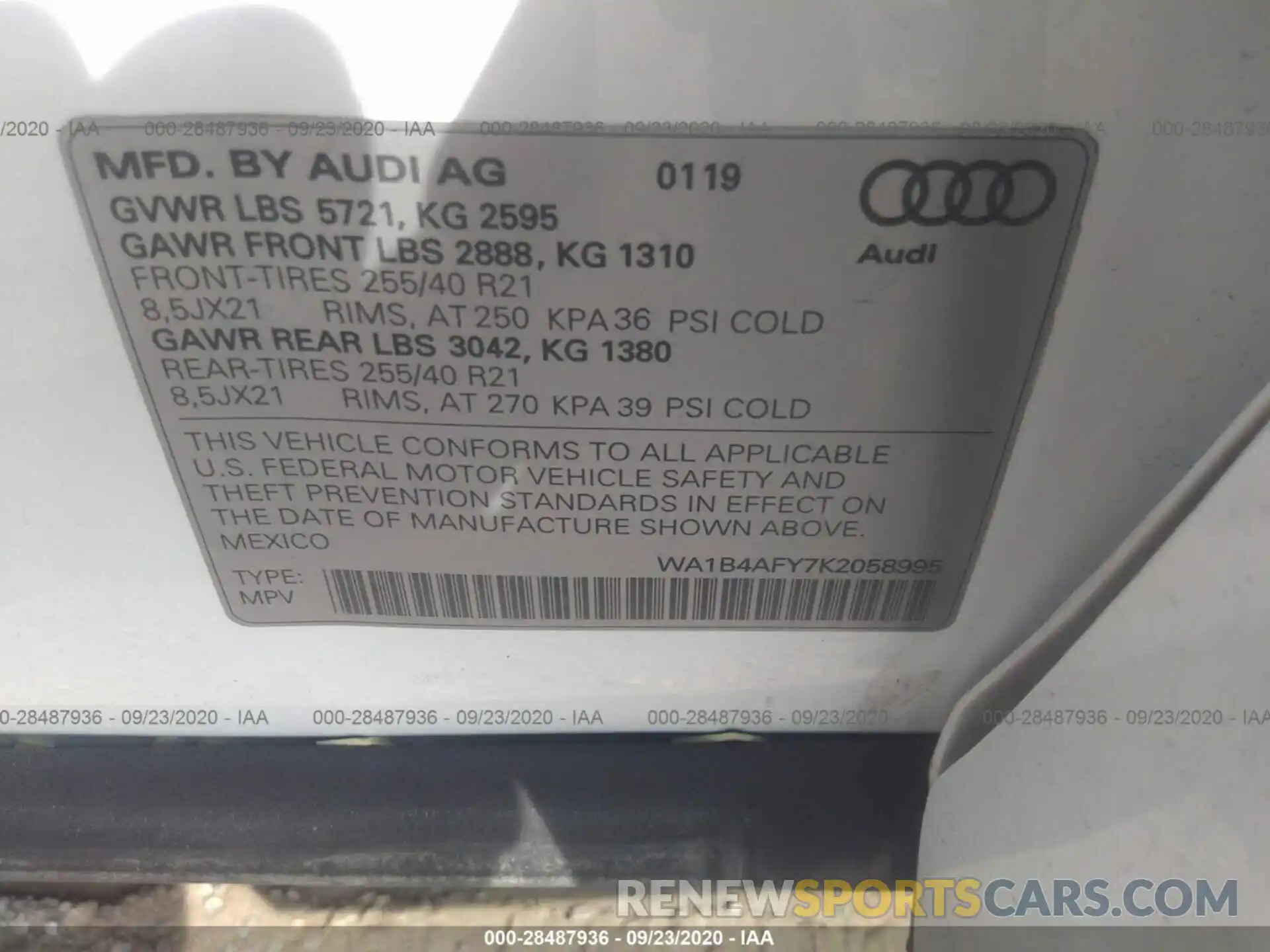 9 Фотография поврежденного автомобиля WA1B4AFY7K2058995 AUDI SQ5 2019