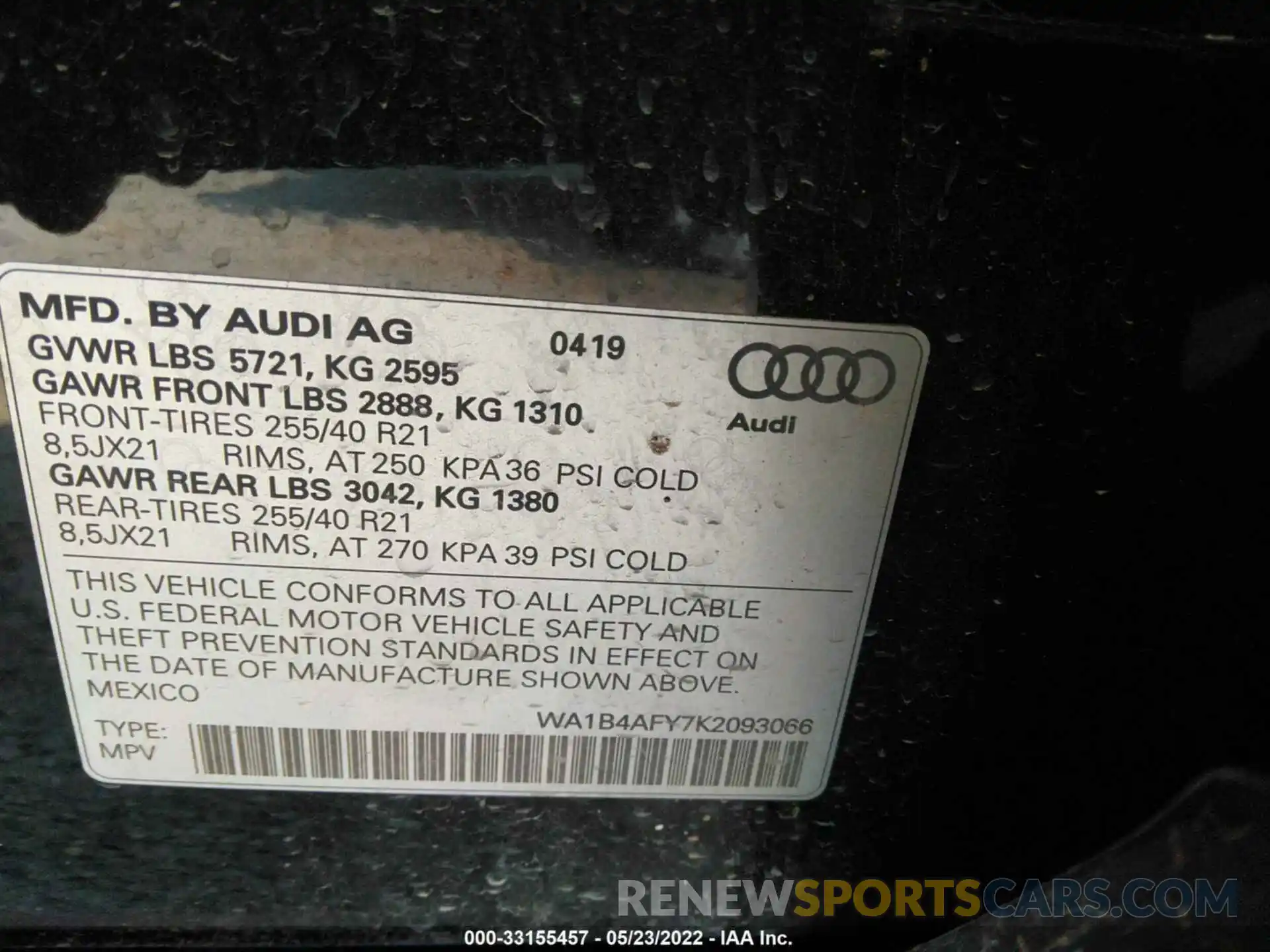 9 Фотография поврежденного автомобиля WA1B4AFY7K2093066 AUDI SQ5 2019