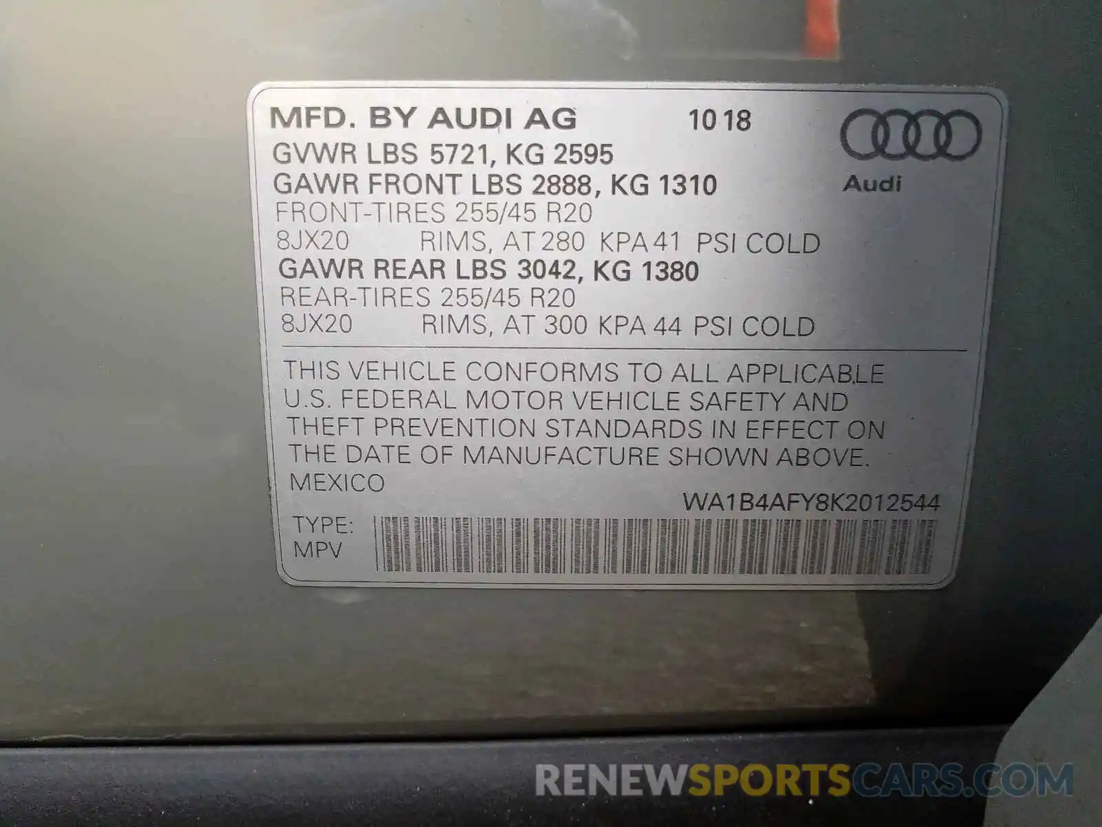 10 Photograph of a damaged car WA1B4AFY8K2012544 AUDI SQ5 2019