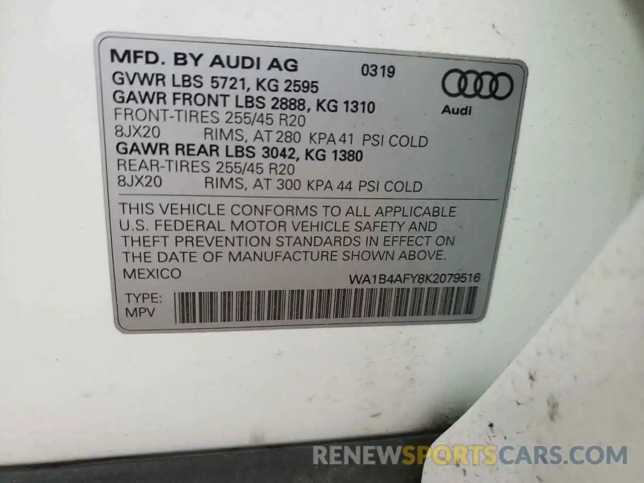 10 Photograph of a damaged car WA1B4AFY8K2079516 AUDI SQ5 2019