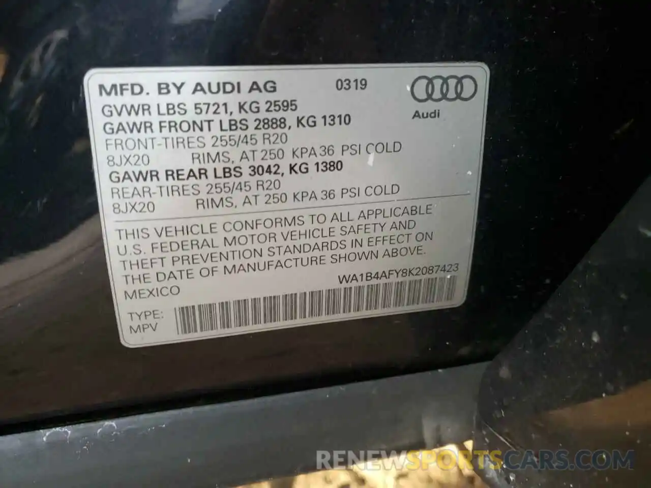 10 Photograph of a damaged car WA1B4AFY8K2087423 AUDI SQ5 2019