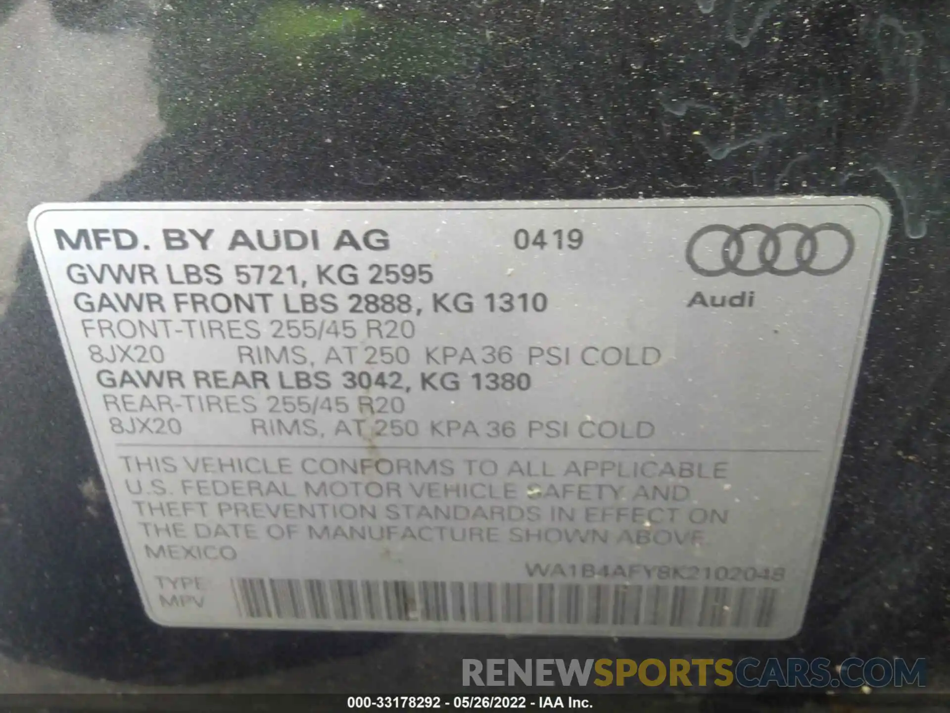 9 Фотография поврежденного автомобиля WA1B4AFY8K2102048 AUDI SQ5 2019