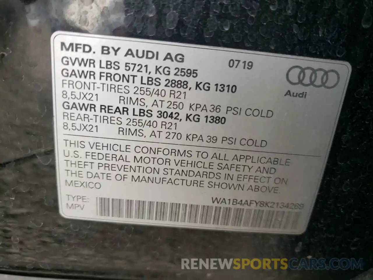 10 Фотография поврежденного автомобиля WA1B4AFY8K2134269 AUDI SQ5 2019