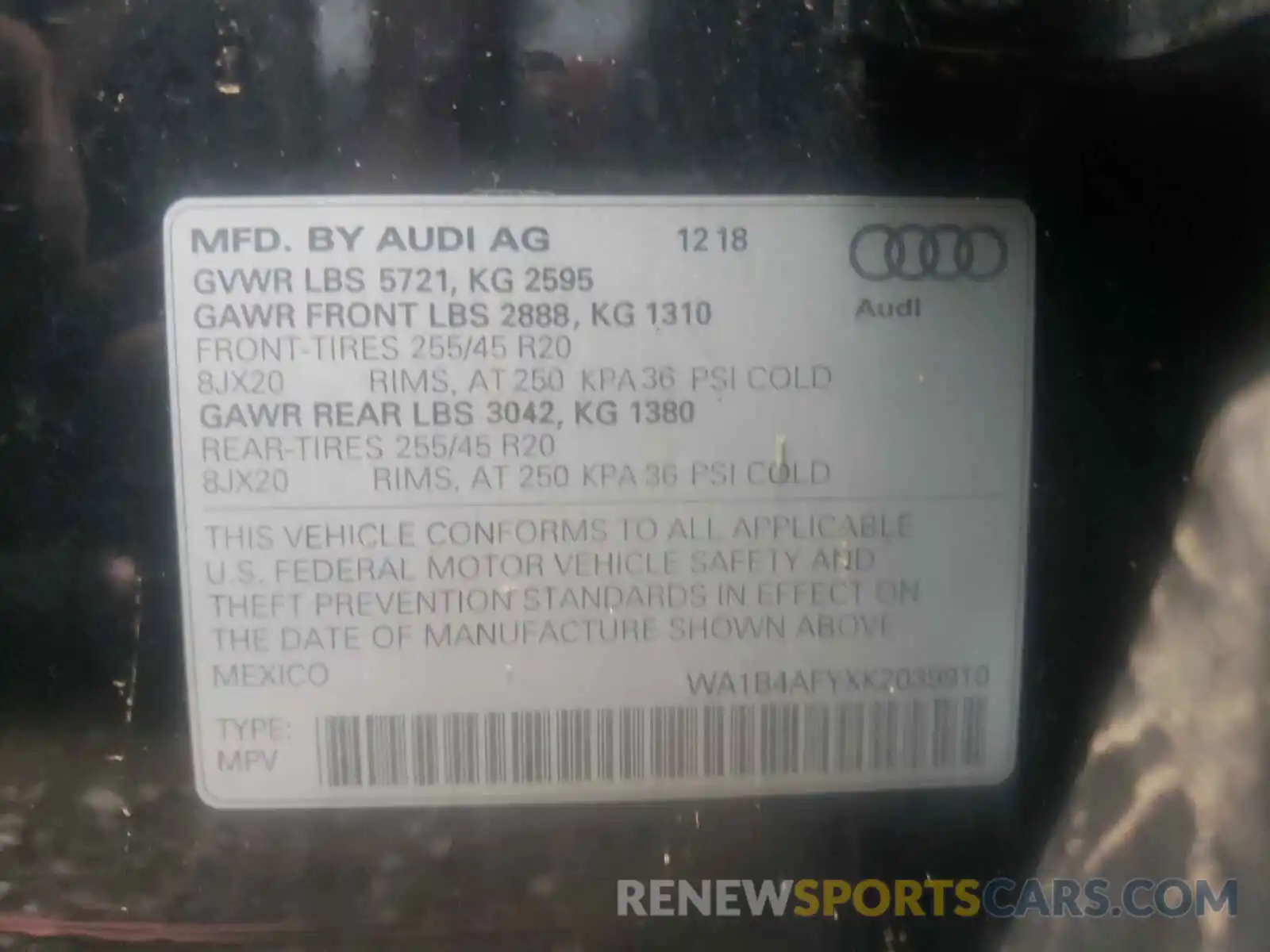 10 Photograph of a damaged car WA1B4AFYXK2039910 AUDI SQ5 2019