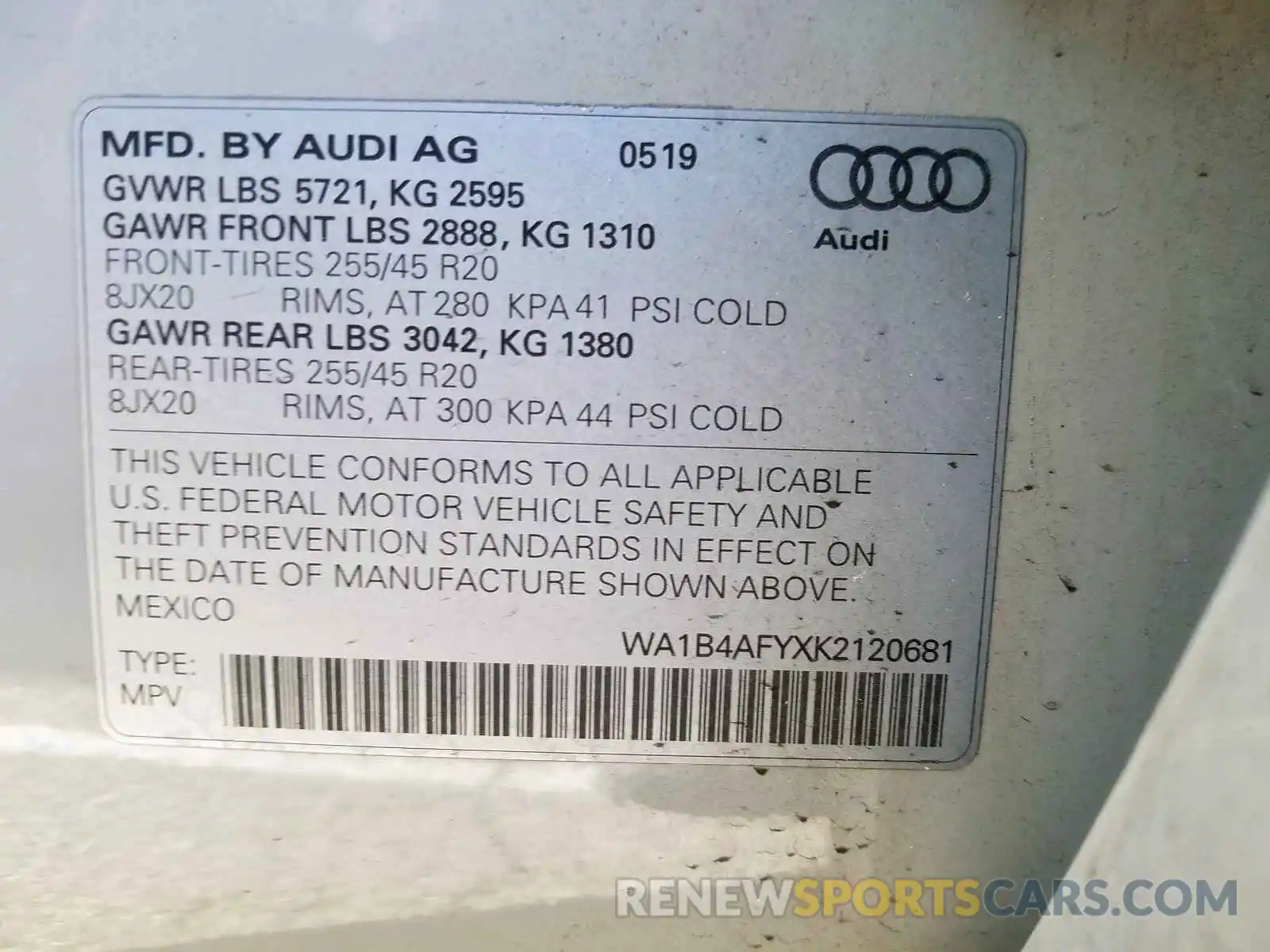 10 Фотография поврежденного автомобиля WA1B4AFYXK2120681 AUDI SQ5 2019