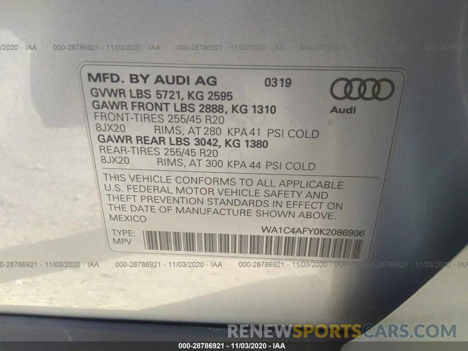 9 Фотография поврежденного автомобиля WA1C4AFY0K2086996 AUDI SQ5 2019