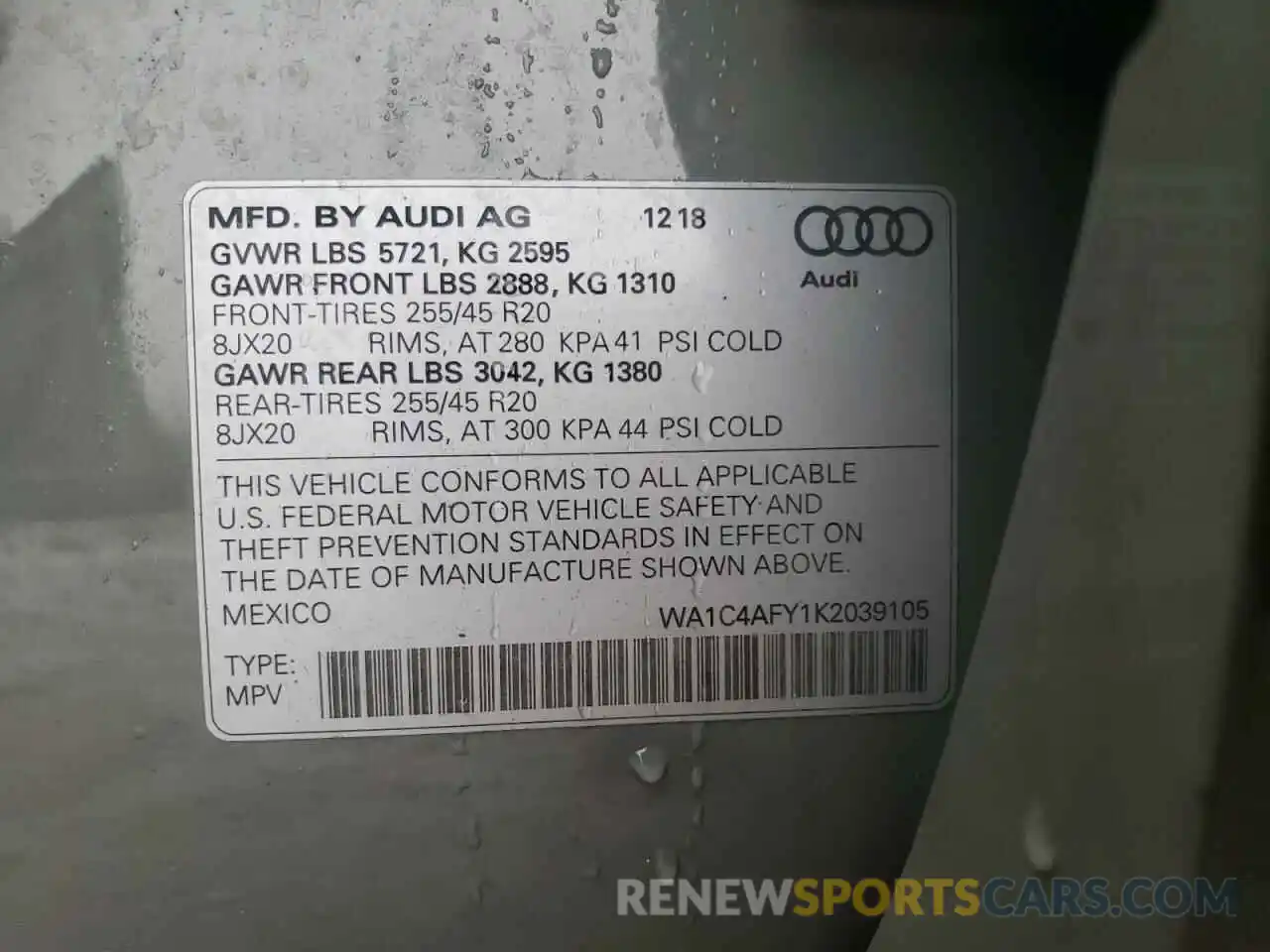 10 Photograph of a damaged car WA1C4AFY1K2039105 AUDI SQ5 2019