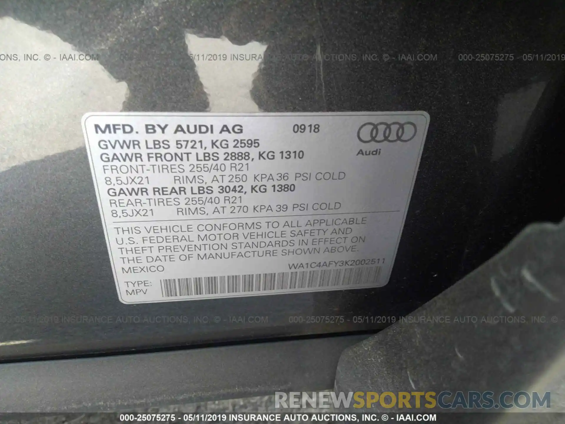 9 Photograph of a damaged car WA1C4AFY3K2002511 AUDI SQ5 2019